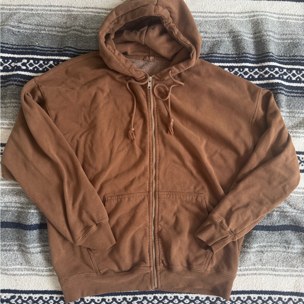 Brandy Melville Brown Zip-Up Hoodie oversized one size